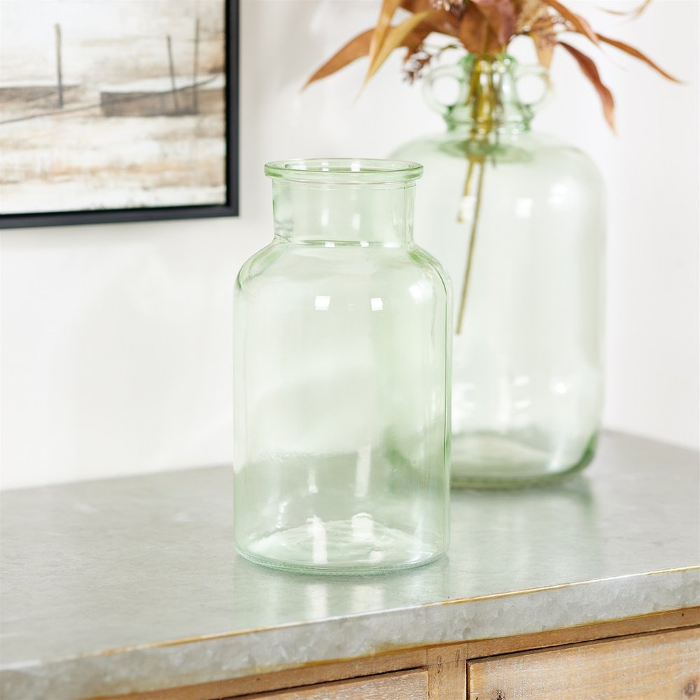 10" Green Glass Round Table Vase
