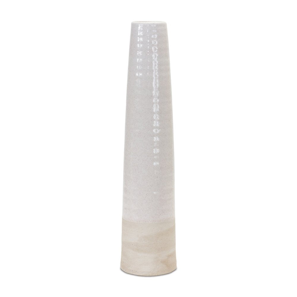 20" White And Sand Round Stoneware Floor Vase