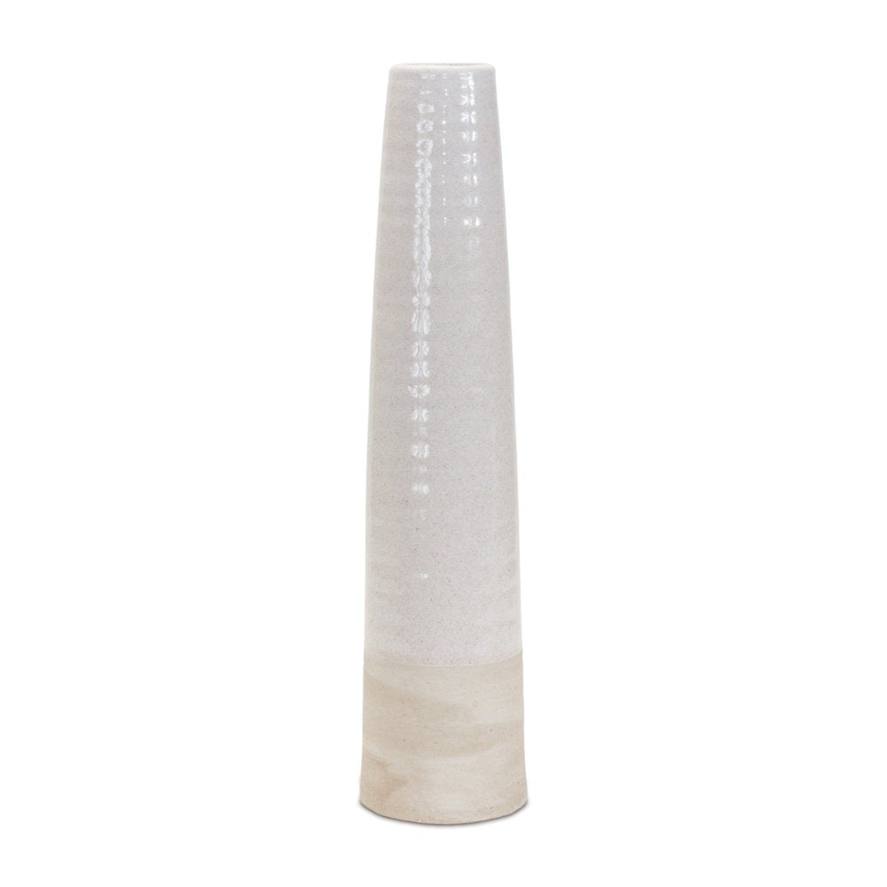 20" White And Sand Round Stoneware Floor Vase