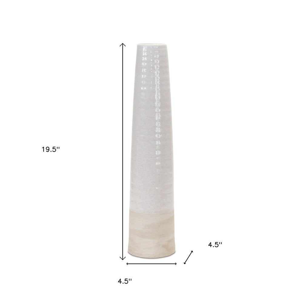 20" White And Sand Round Stoneware Floor Vase