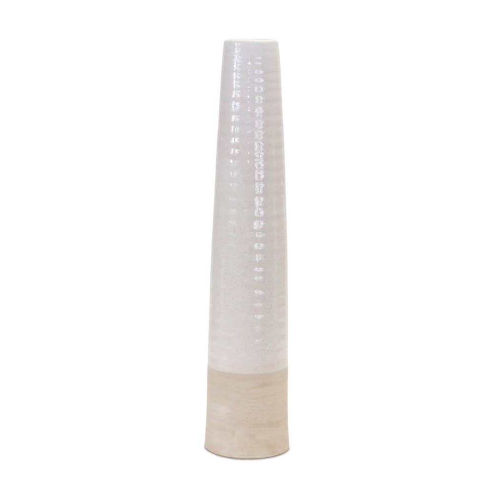 24" White And Sand Round Stoneware Floor Vase
