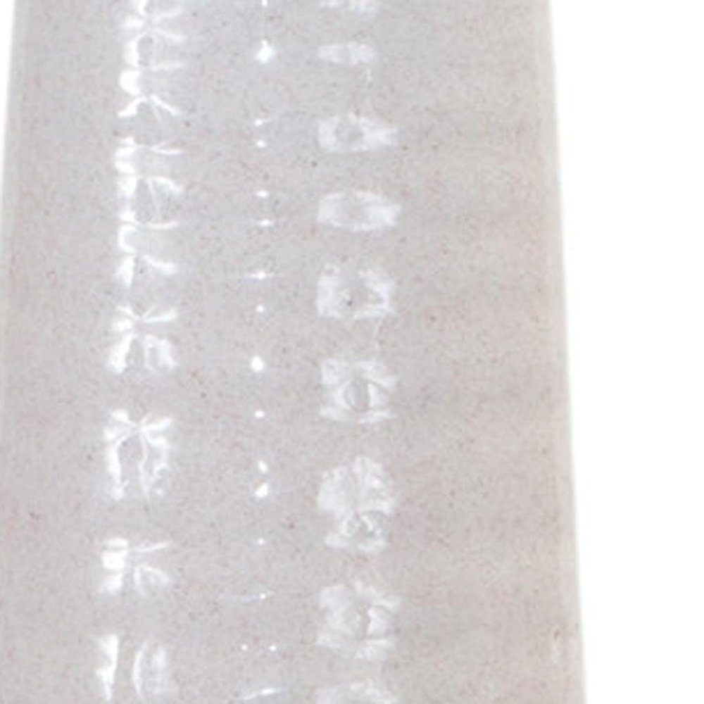 24" White And Sand Round Stoneware Floor Vase