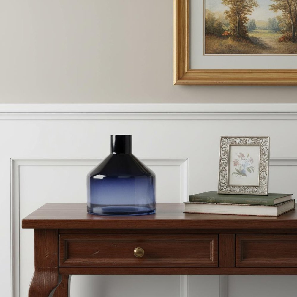 6" Blue Glass Round Table Vase