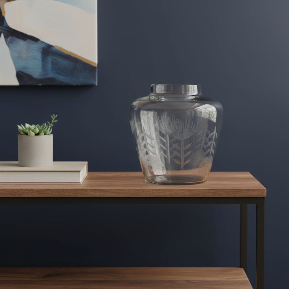 7" Clear Leaf Glass Urn Table Vase