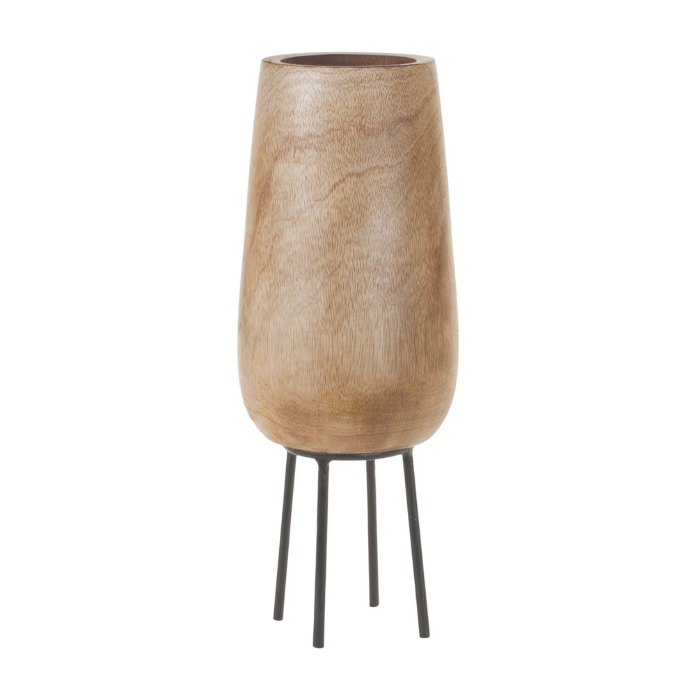 15" Natural Wood Cylinder Floor Vase
