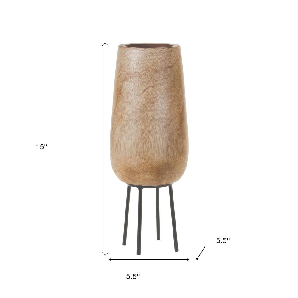 15" Natural Wood Cylinder Floor Vase