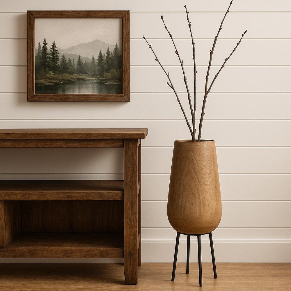 15" Natural Wood Cylinder Floor Vase
