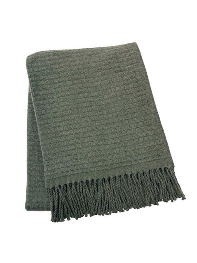 50" X 67" Olive Green Cotton Blend Woven Throw Blanket with Fringe