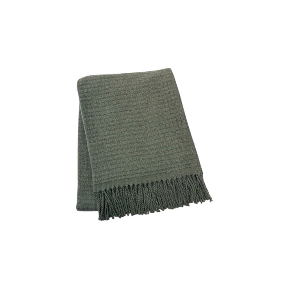 50" X 67" Olive Green Cotton Blend Woven Throw Blanket with Fringe