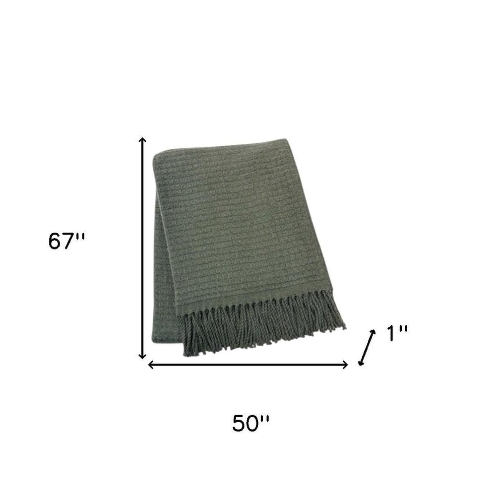 50" X 67" Olive Green Cotton Blend Woven Throw Blanket with Fringe