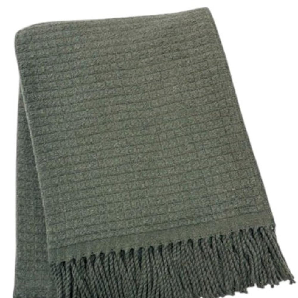 50" X 67" Olive Green Cotton Blend Woven Throw Blanket with Fringe