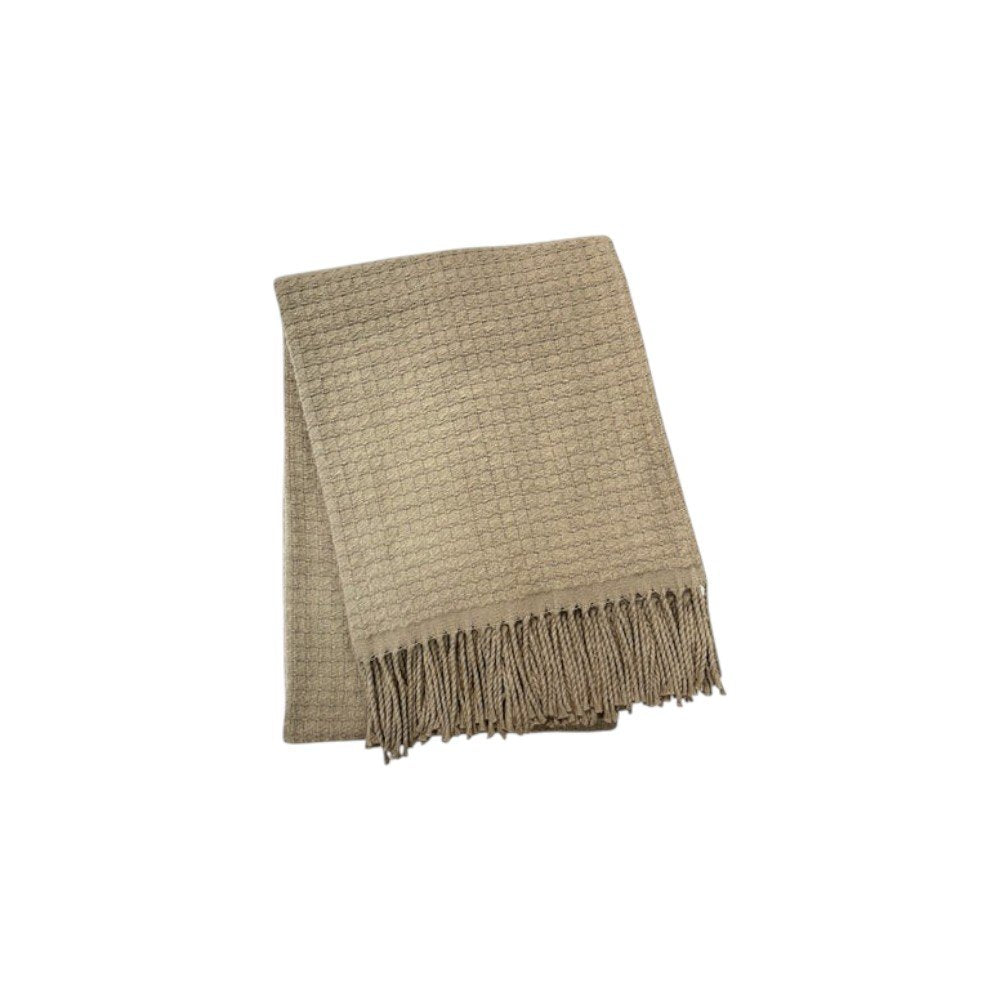 50" X 67" Sand Cotton Blend Woven Throw Blanket with Fringe