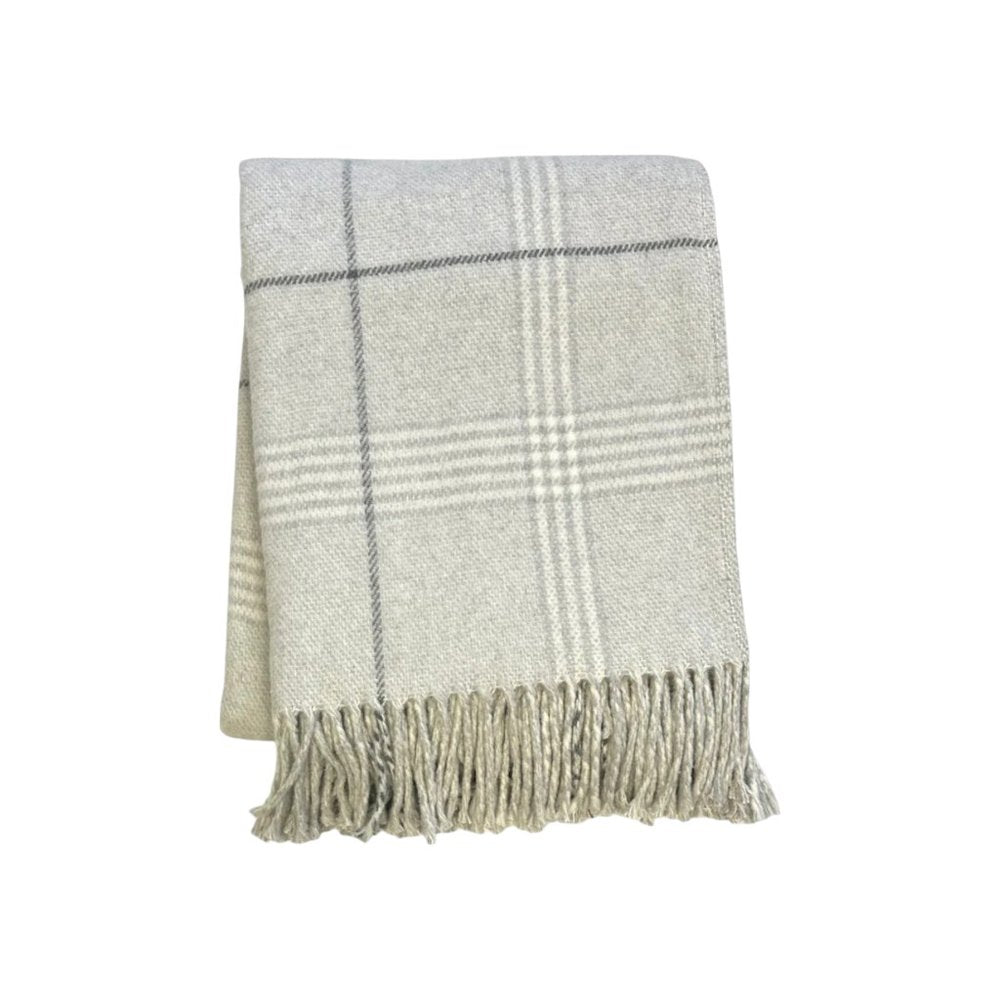 50" X 67" Sand And White Cotton Blend Woven Plaid Throw Blanket with Fringe