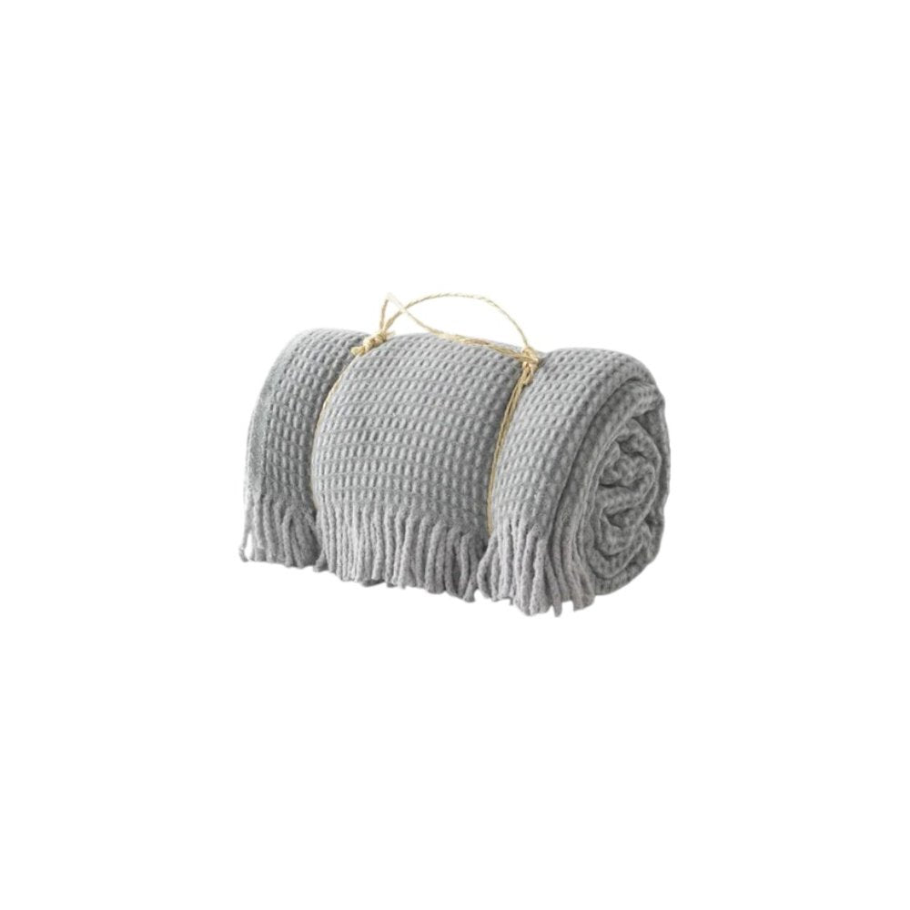 55" X 70" Sage And Gray Cotton Blend Woven Checkered Plush Throw Blanket with Fringe