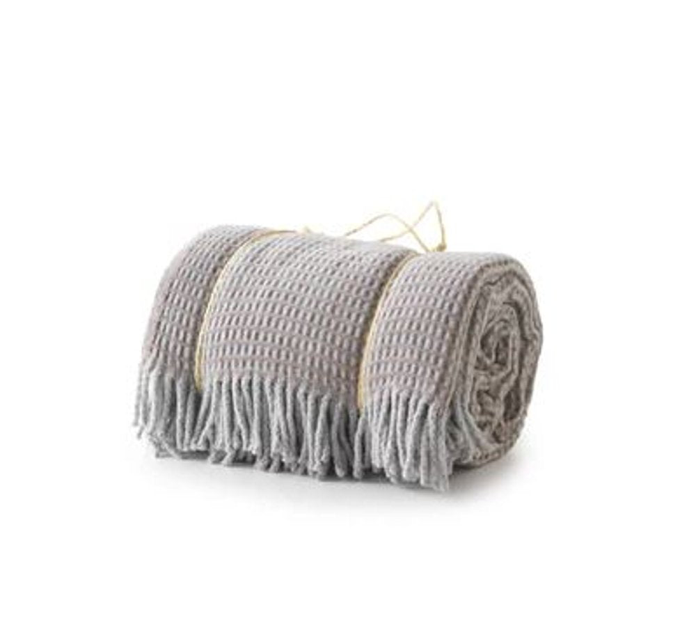 55" X 70" Taupe And Gray Cotton Blend Woven Checkered Plush Throw Blanket with Fringe