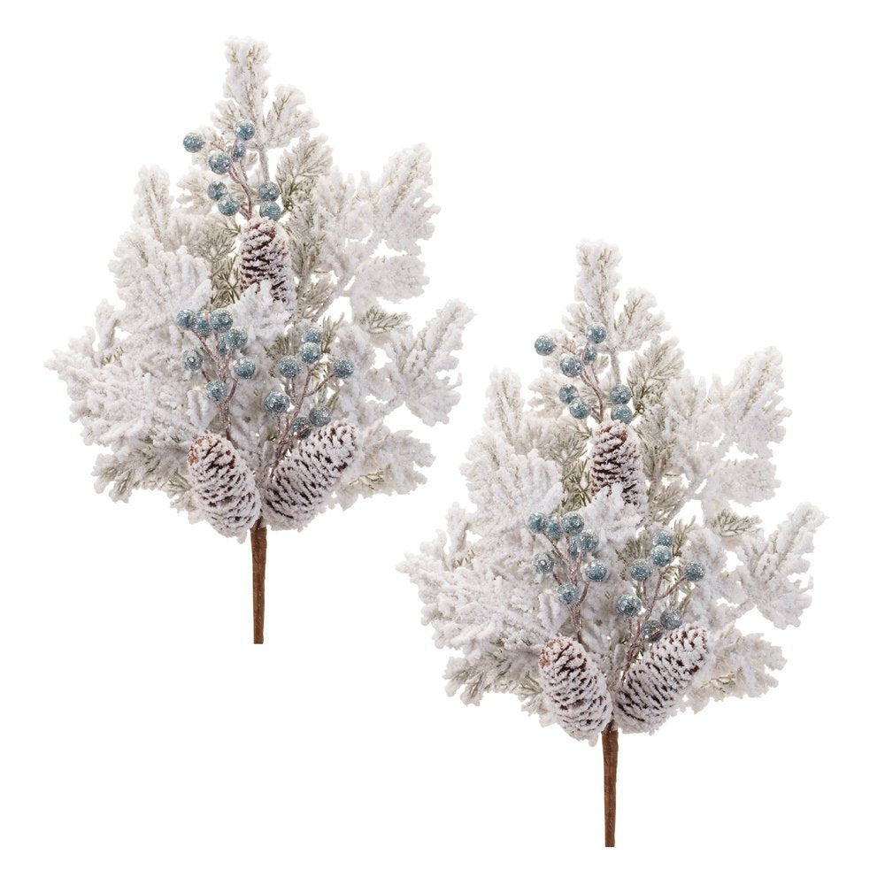 Set of Six 10" White Green And Brown Artificial Pine
