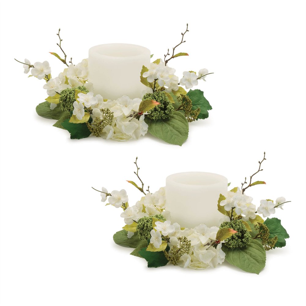 Set of Two 15" White Green And Brown Artificial