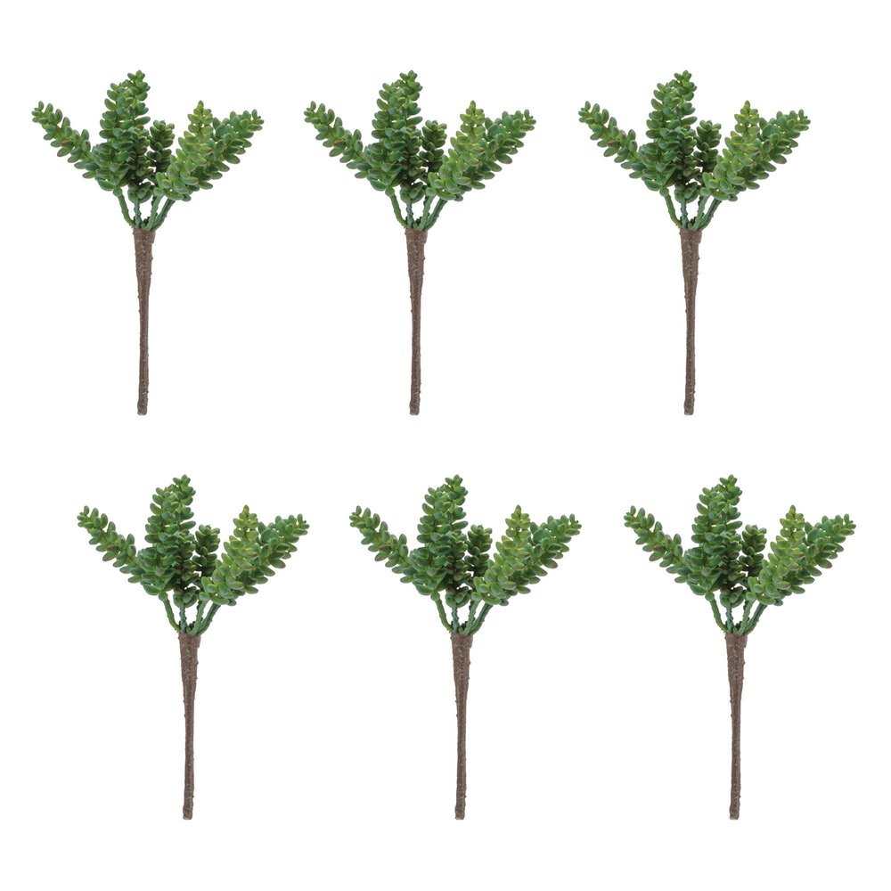 Set of Six 8" Green And Brown Artificial Succulent