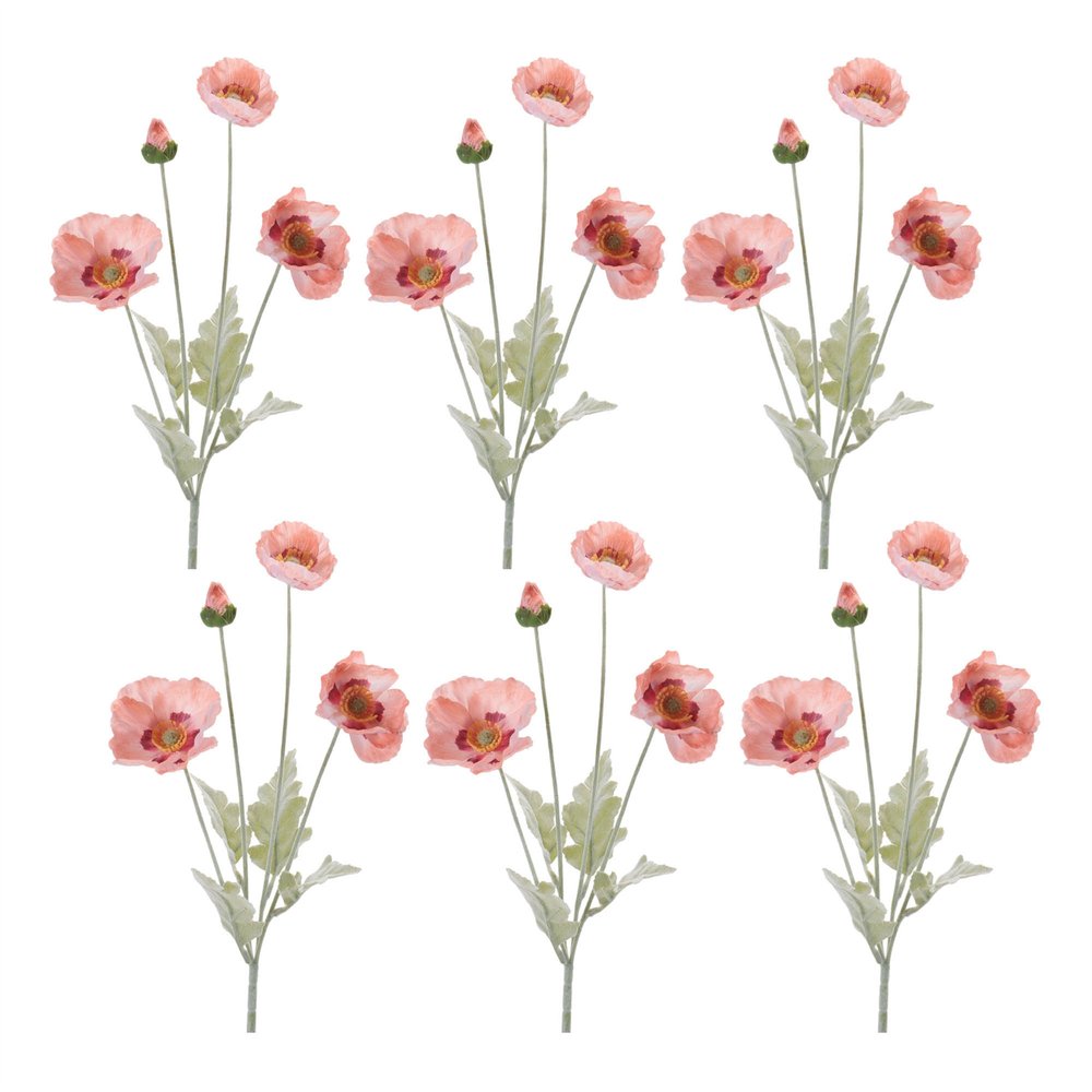 Set of Six 25" Pink And Green Artificial Flowering