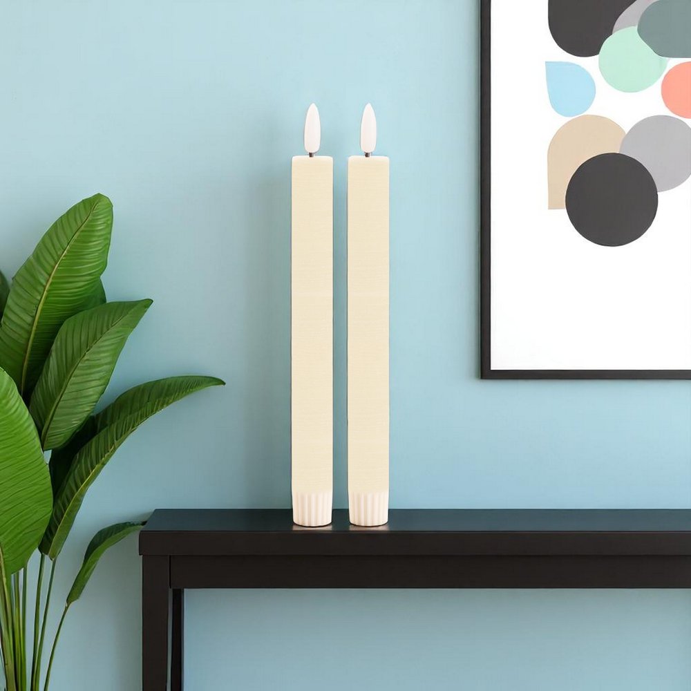 Set of Two Ivory Flameless Taper Candles