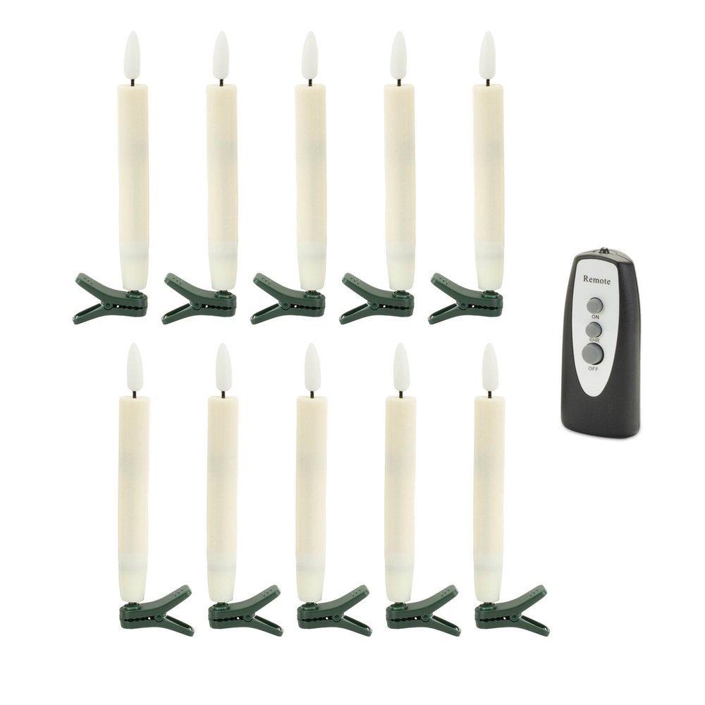 Set of Ten Beige Flameless Christmas Taper Candles