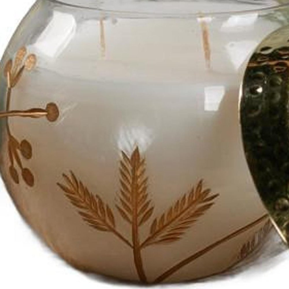 5" White Scented Dripless Two Wick Designer Candle With Clear And Gold Holder