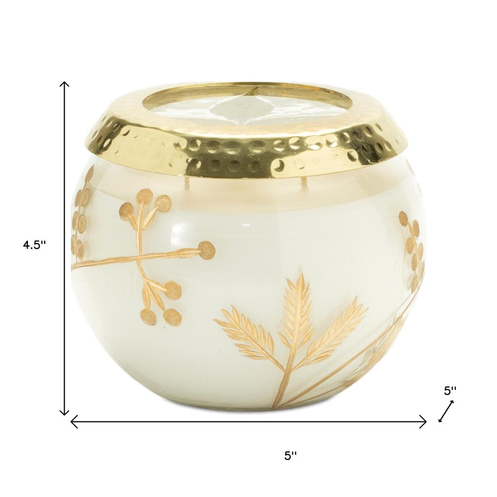 5" White Scented Dripless Two Wick Designer Candle With Clear And Gold Holder