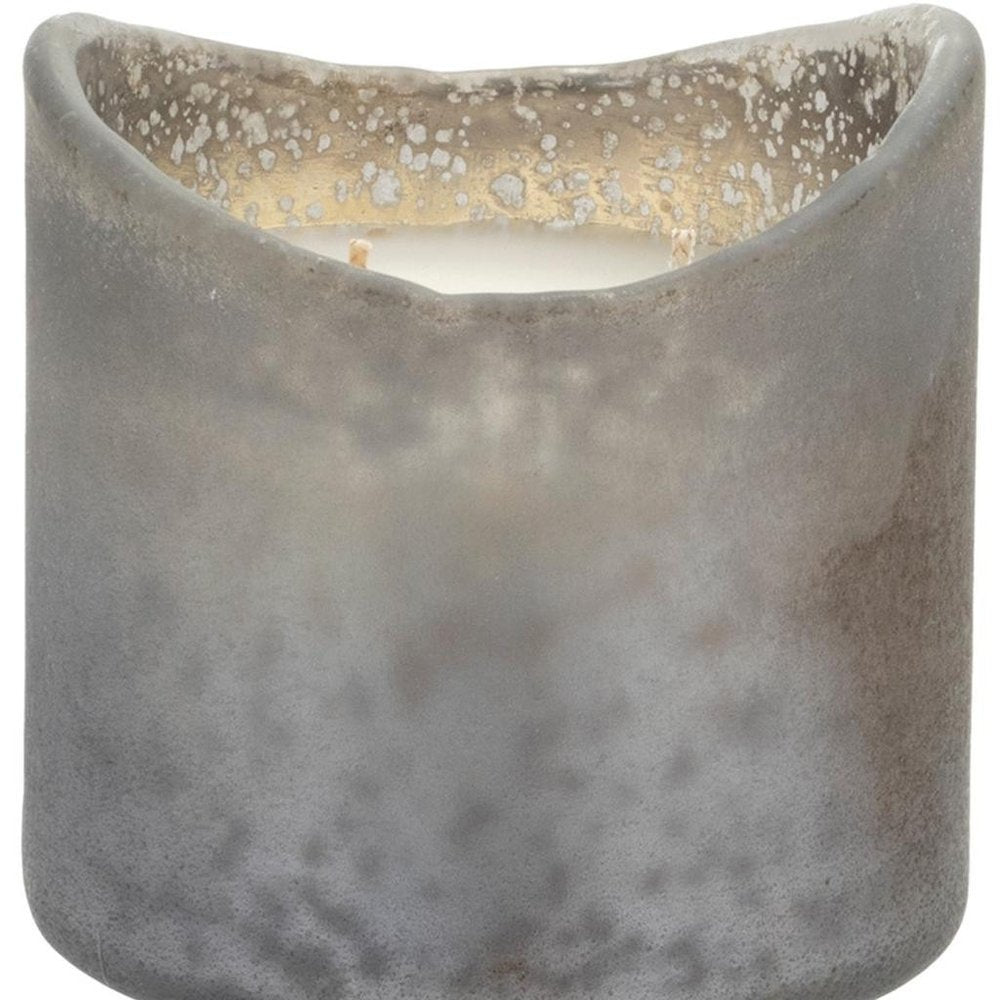 Set of Two White Scented Dripless Two Wick Designer Candles With Sea Green Holder