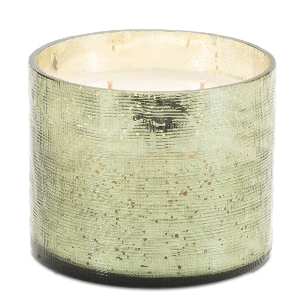 3" White Scented Dripless Two Wick Designer Candle With Green Holder