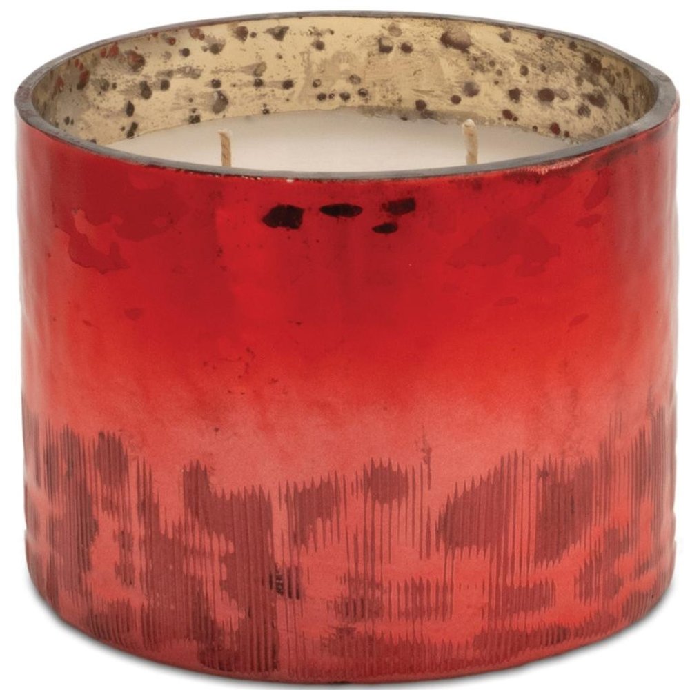 3" White Scented Dripless Two Wick Designer Candle With Red Holder