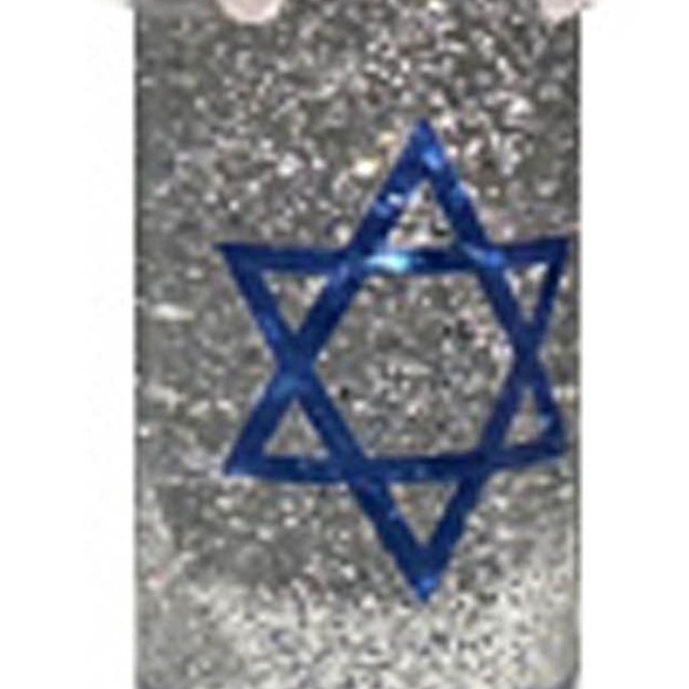 10" Blue And White Flameless Hanukkah Pillar Candle With Blue And White Holder