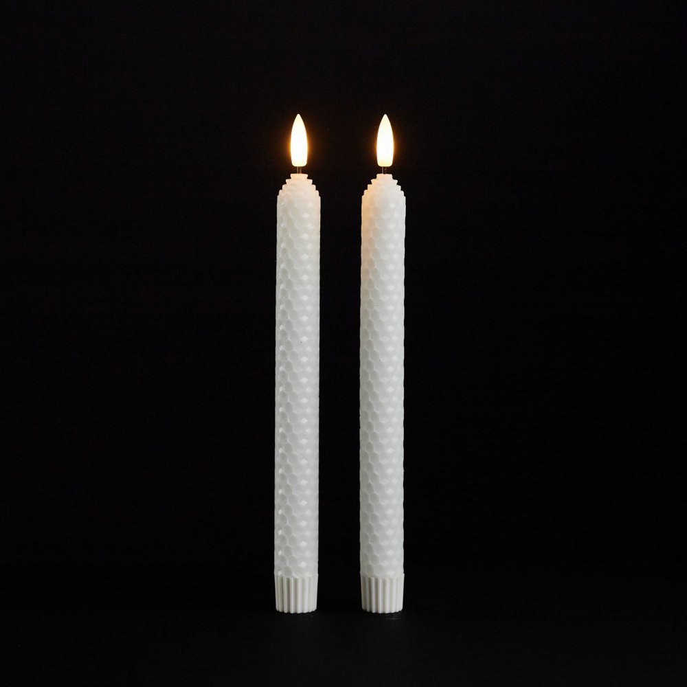 Set of Two White Flameless Taper Candles