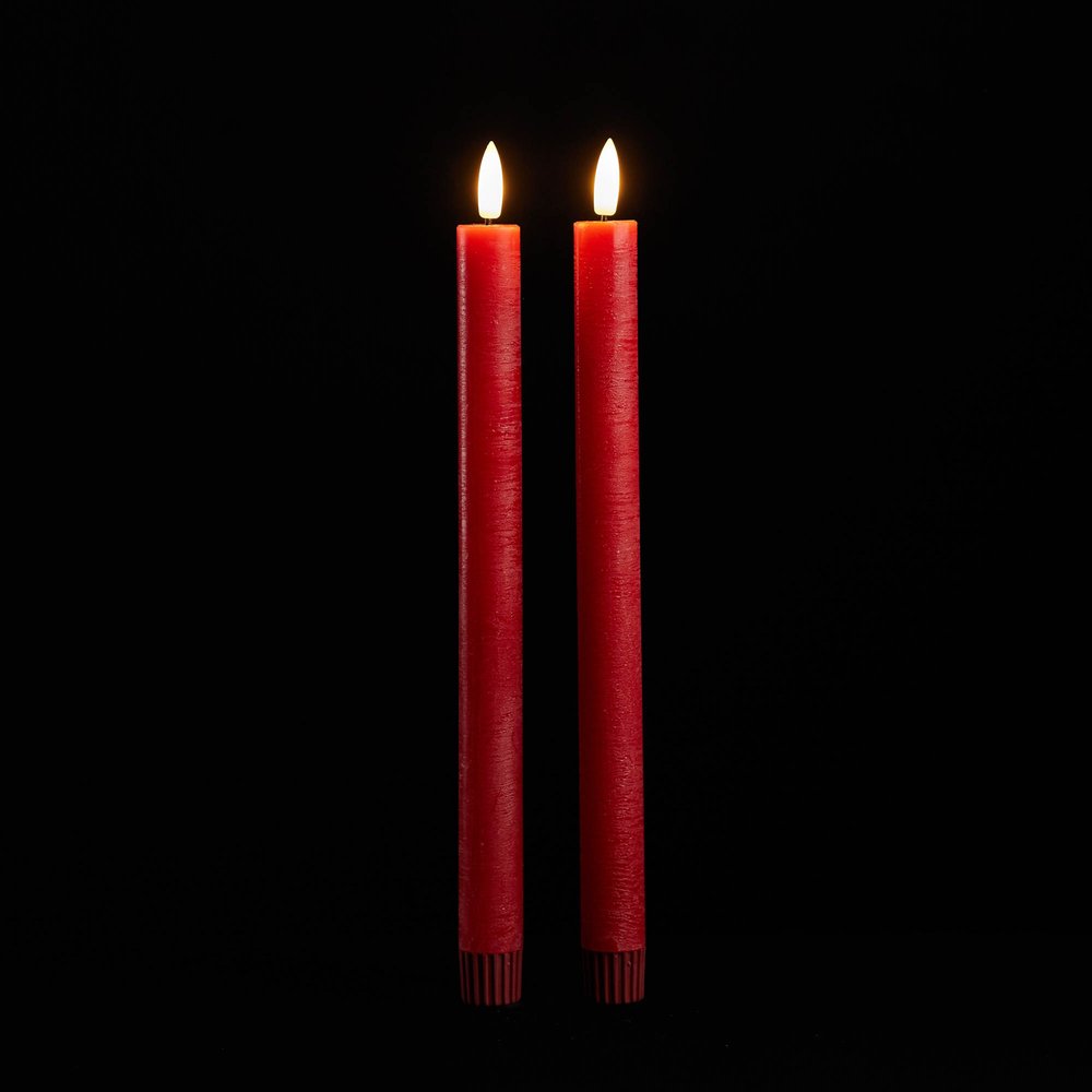 Set of Two Red Flameless Taper Candles