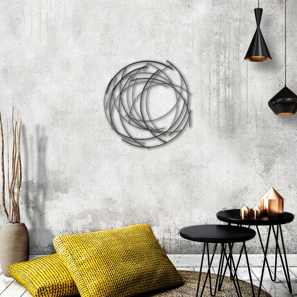 20" X 20" Black Abstract Metal Circle Hanging Dimensional Sculpture