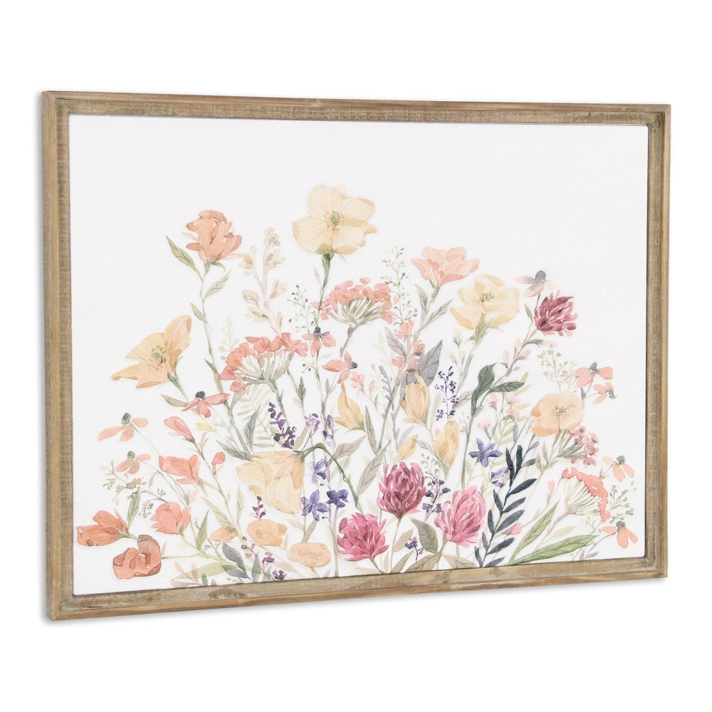 24" X 32" Natural And White Flower Bouquet Metal And Wood Framed Art