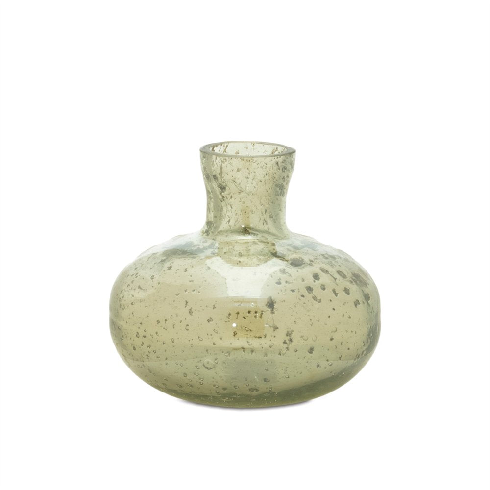 Set of Three Sage Green Seeded Bubble Glass Table Vases