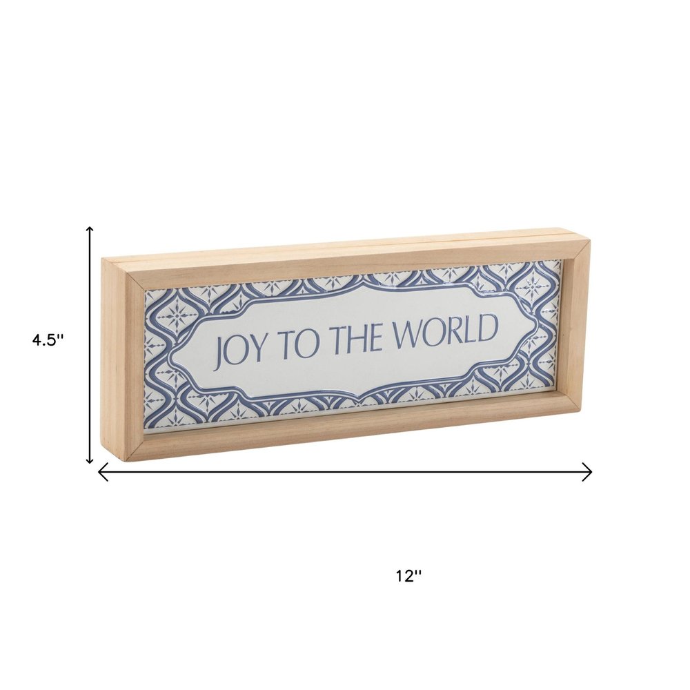5" X 12" Blue And White Christmas Joy To The World Wood Framed Art