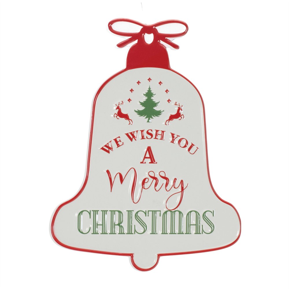 10" X 8" White Red And Green Metal Christmas Bell Hanging Wall Decor