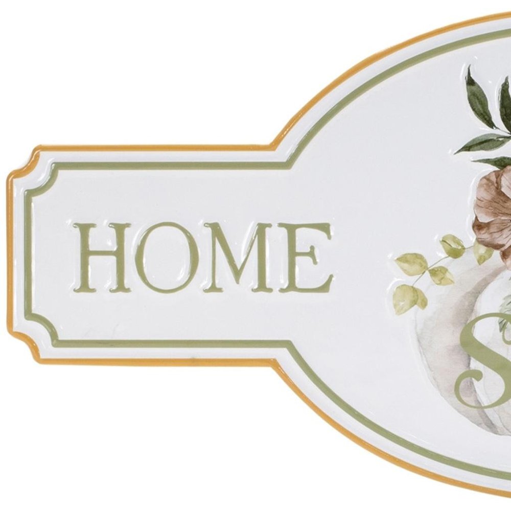 10" X 22" White Green And Orange Metal Home Sweet Home Hanging Wall Decor