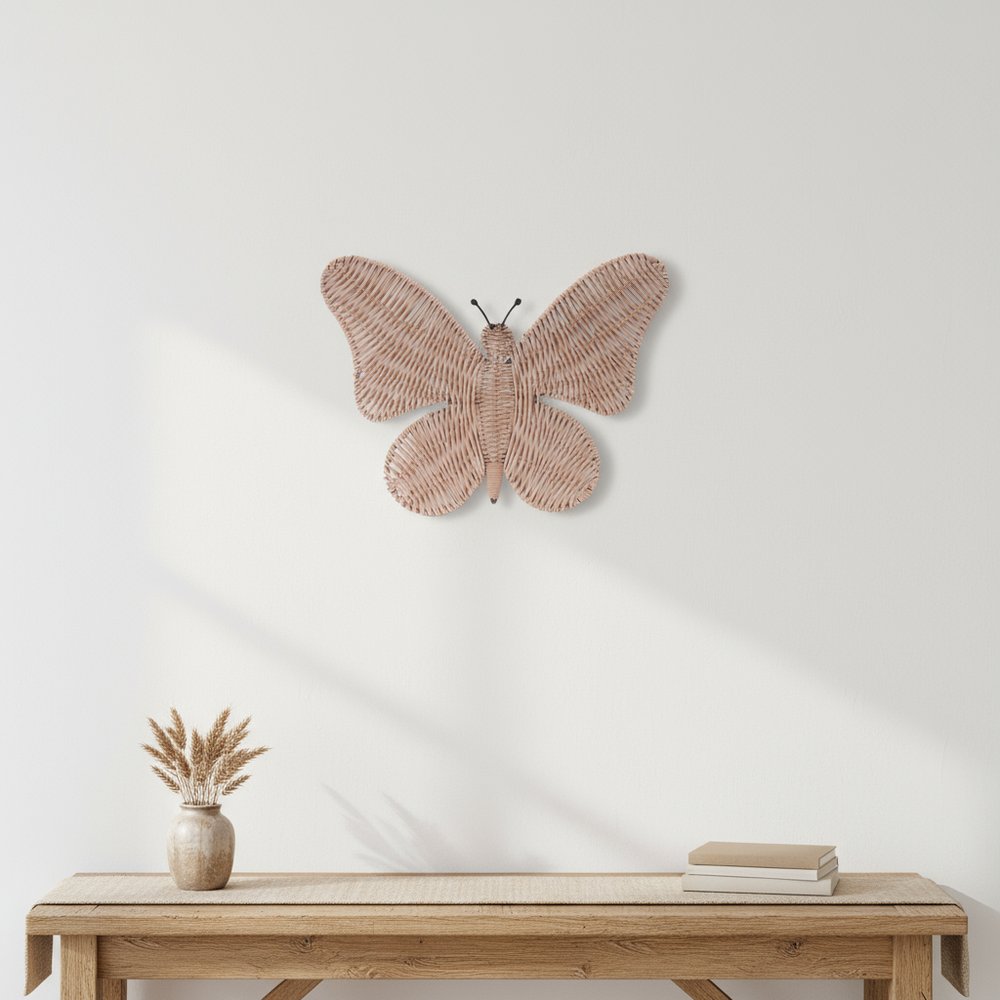 14" X 18" Natural Butterfly Rattan Hanging Dimensional Sculpture