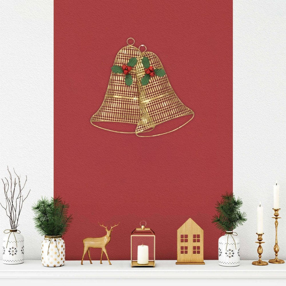 14" X 14" Gold Metal Christmas Bells Hanging Dimensional Sculpture