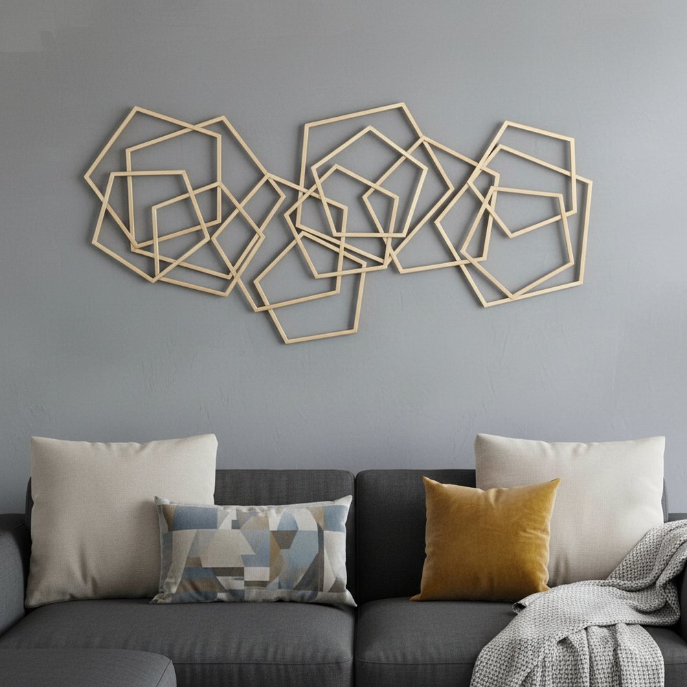 24" X 48" Gold Metal Abstract Lines Hanging Dimensional Sculpture