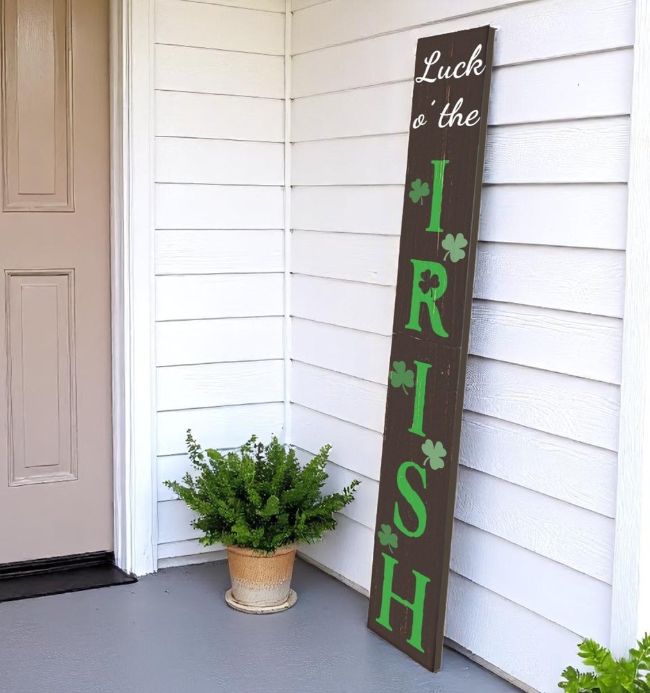 72" Brown And Green Solid Wood Shamrock Luck of the Irish Day Porch Sign