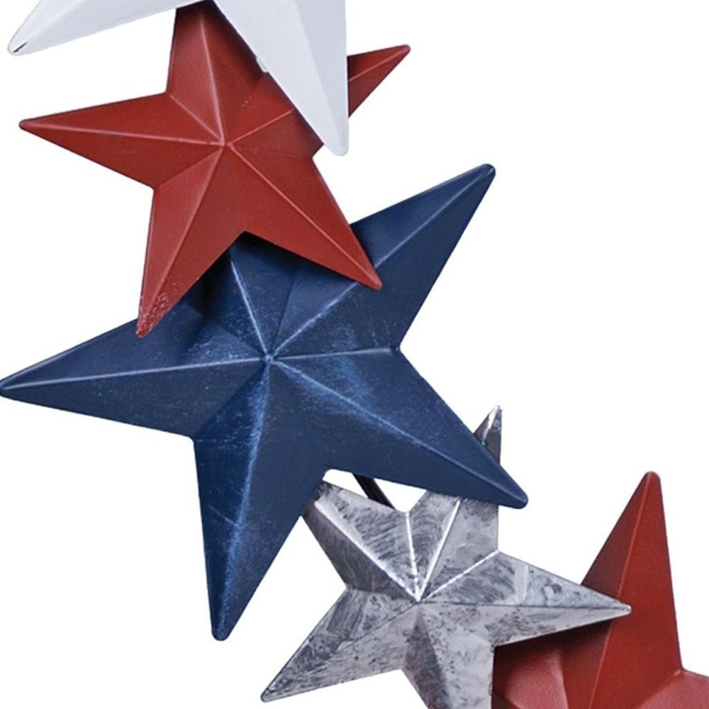 18" Red White And Blue Metal Star Round Hanging Wreath Wall Decor