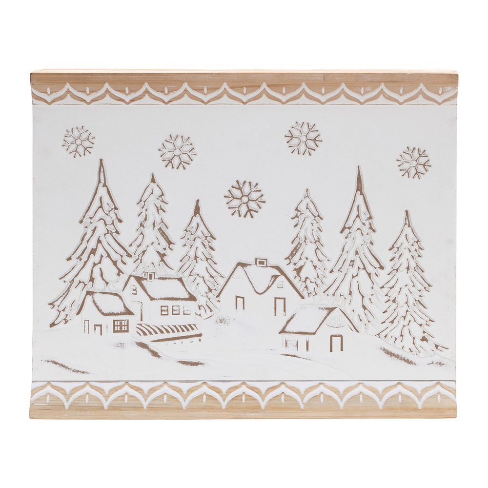 16" X 19" Natural And White Winter Village Christmas Trees Hanging Wall Decor