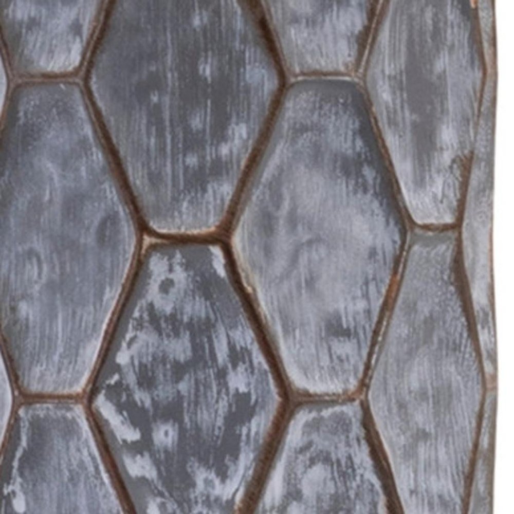 Set of Two Gray And White Distressed Geometric Metal Tabletop Pillar Candle Holders