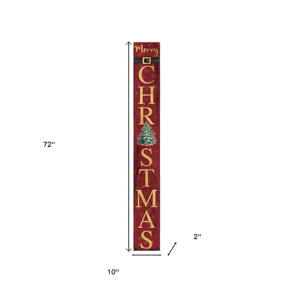 72" Red Gold And Green Christmas Tree Solid Wood Porch Sign