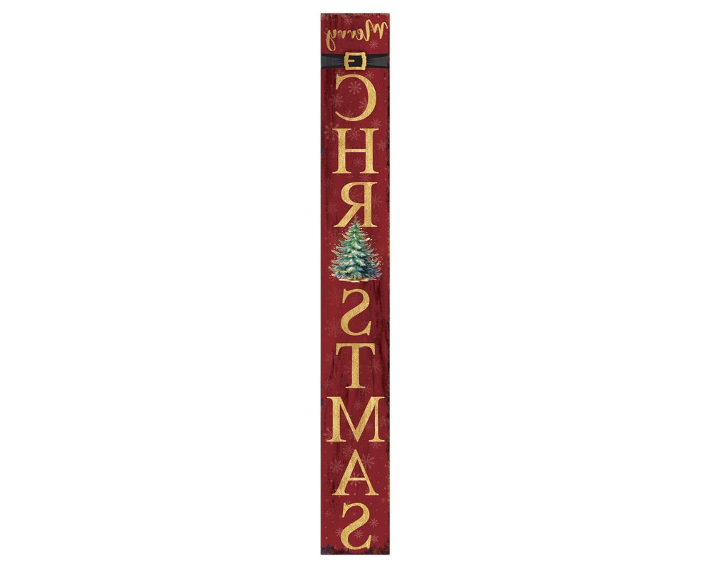 72" Red Gold And Green Christmas Tree Solid Wood Porch Sign