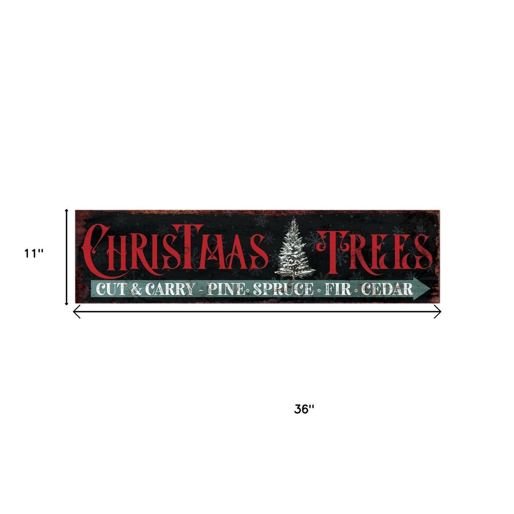 36" X 11" Black Red And White Christmas Trees Wood Wall Decor