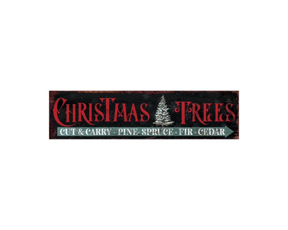 36" X 11" Black Red And White Christmas Trees Wood Wall Decor